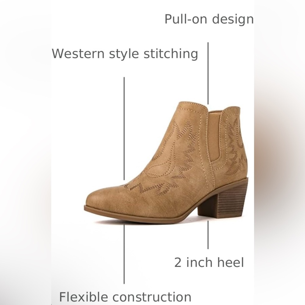 Tan Western Ankle Boots - Picture 2 of 8